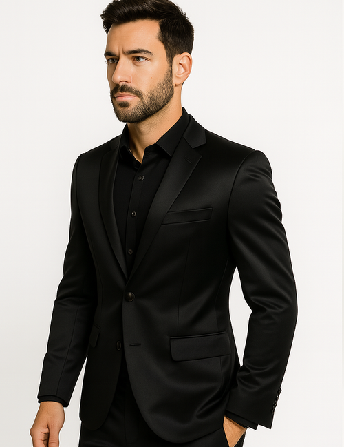 Black-Satin-Flex-Two-Piece-Suits