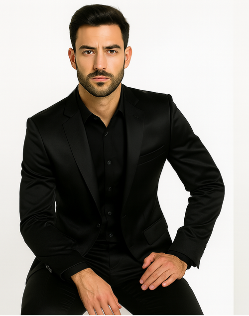 Black-Satin-Flex-Two-Piece-Suits