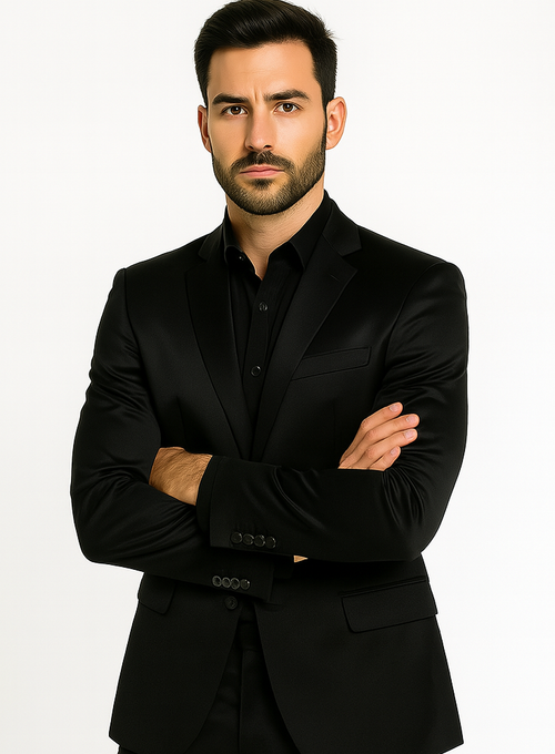 Black-Satin-Flex-Two-Piece-Suits