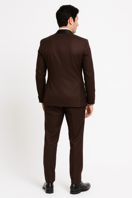 Mens Chocolate Brown Tuxedo with Black Satin Peak Lapel - Formal Wedding and Prom Suit by USA Men's Outlet
