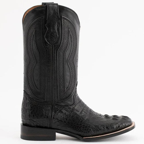 Ferinni Boot - Mens Dress Cowboy Boot - Ferrini Men's Dakota Hornback Caiman Western Boots - Square Toe Handcrafted Black in Black