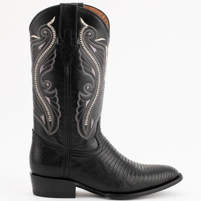 Ferinni Boot - Mens Dress Cowboy Boot - Ferrini Men's Taylor Lizard Round Toe Handcrafted - Black in Black by Ferrini USA