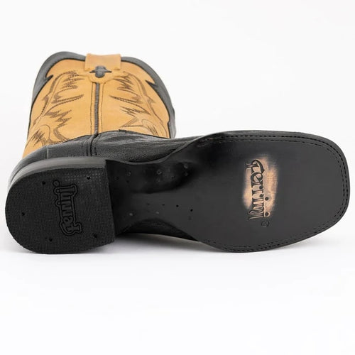 Ferinni Boot - Mens Dress Cowboy Boot - Ferrini Men's Nash Ostrich Leg Boots Handcrafted - Black in Black Color