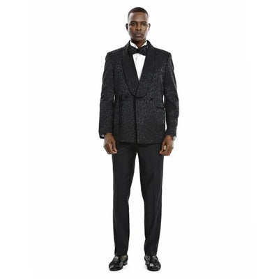 Knot Side Textured Paisley 2pc Tuxedo, Black - Men's Tuxedo USA