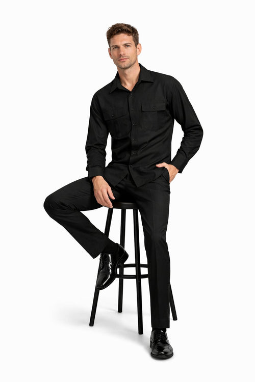 Mens Luxury Black Wool Two-Piece Leisure Walking Suit
