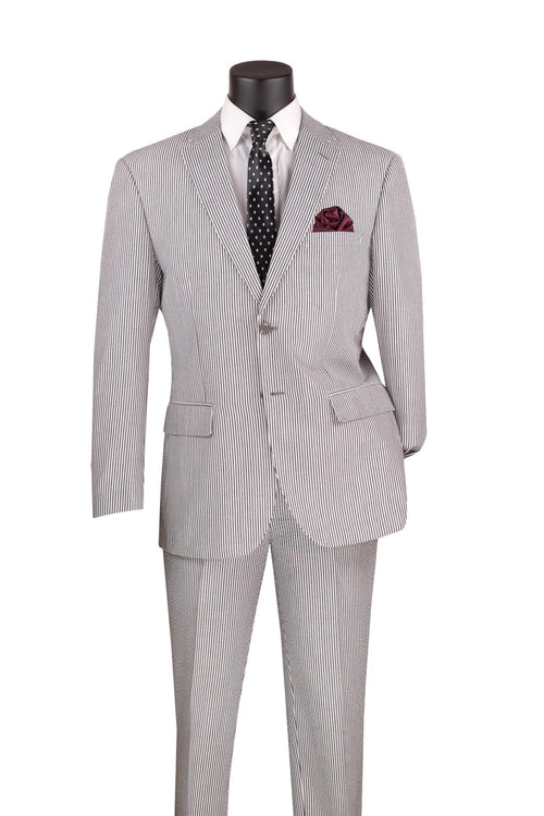MEN'S 2PC SEERSUCKER MODERN FIT SUIT IN BLACK PINSTRIPE by Vinci