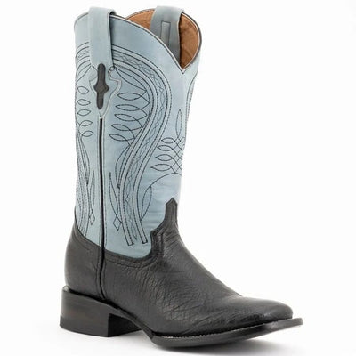 Ferinni Boot - Mens Dress Cowboy Boot - Ferrini Men's Morgan Smooth Ostrich Square Toe Boots Handcrafted - Black by Ferrini USA