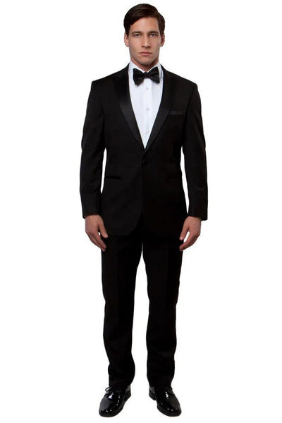 Black Prom Suit - Men's Slim Fit One Button Peak Lapel Wedding Black Tuxedo