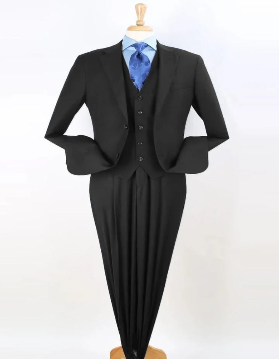 Pleated Suit - Mens Suits With Pleated Pant - Regular Fit Suit - Notch Lapel Black Suit - Men's Tuxedo USA