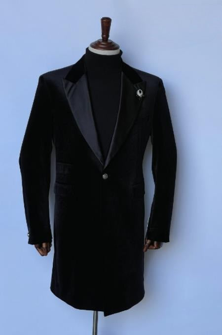 Velvet Long Coat - Velvet Carcoat - Black Coat by USA Men's Outlet