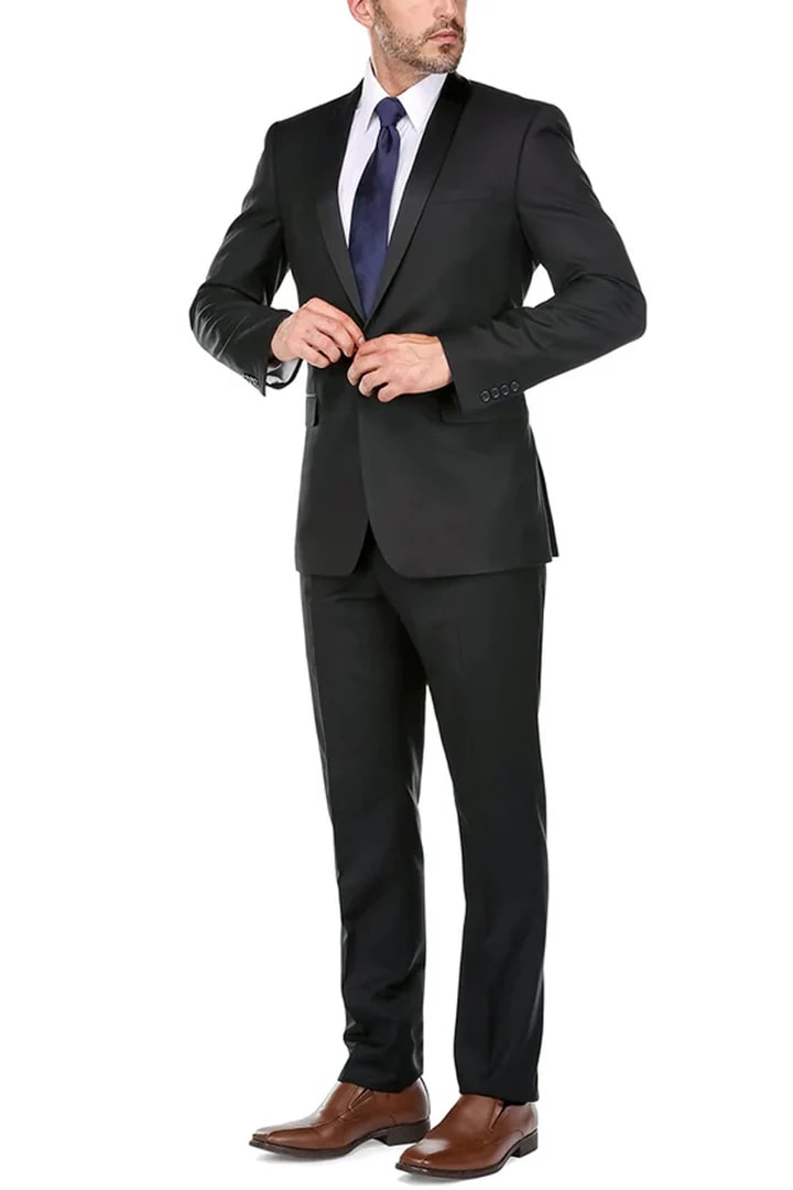 Black Prom Suit - Mens Traditional Slim Fit Shawl Collar Black Tuxedo