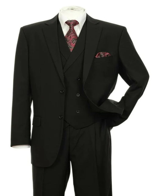Pleated Dress Men Suits - Mens 2 button Pleated Pant Black Double Breasted Suit by Men's Tuxedo USA