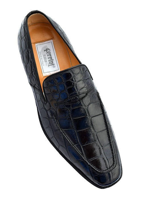 Italian Crocodile Skin Shoes by Ferrini Mens Black Unique Leather Loafers Ferrini USA