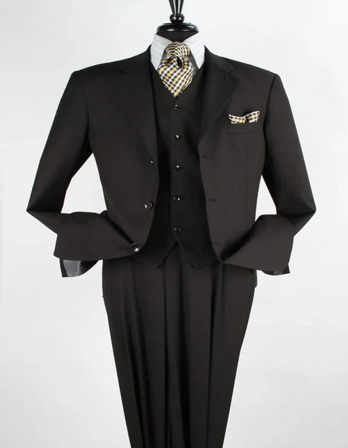 Pleated Suit - Mens Suits With Pleated Pant - Regular Fit Suit - Single Pleated Black Pant Suit - Men's Tuxedo USA