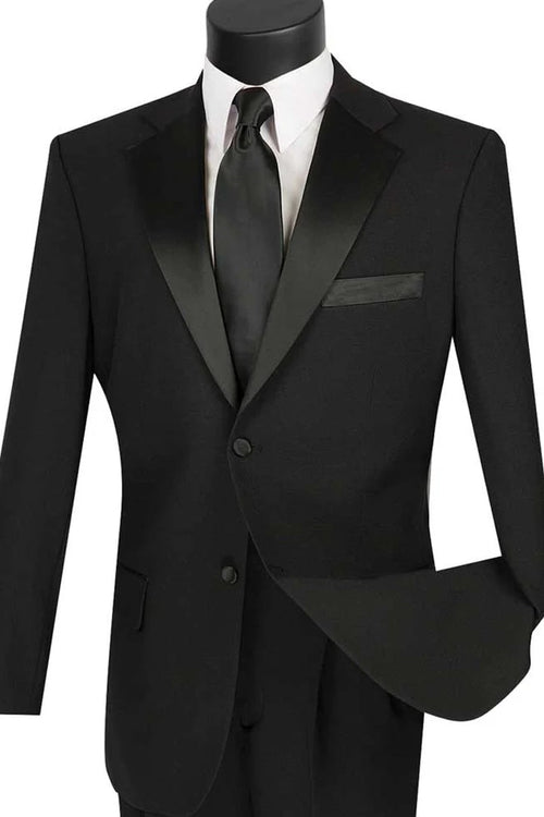 Black Prom Suit - Mens Classic 2 Button Poplin Black Tuxedo