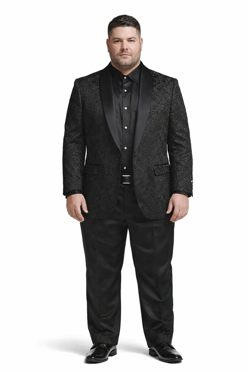 Black Prom Suit - Men's Slim Fit Wedding & Prom Tonal Paisley Black Tuxedo Jacket