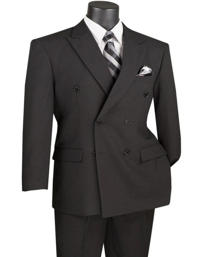 Mens Classic Double Breasted Poplin Black Suit