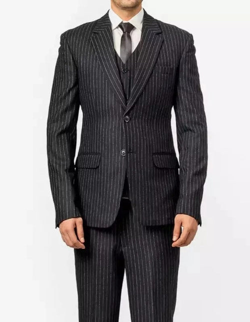 Mens Black Pinstripe Three Piece Suit Vintage Shelby Gangster Style by Mens Suitin