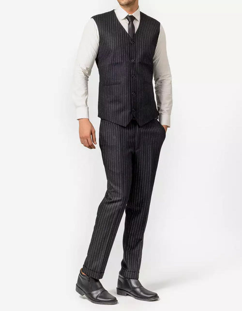 Mens Black Pinstripe Three Piece Suit Vintage Shelby Gangster Style by Mens Suitin