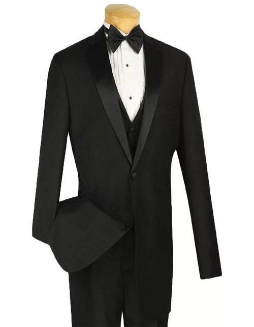 Mens Big and Tall Black Four Piece Tuxedo Sateen Lapel Suit by USA Men's Outlet