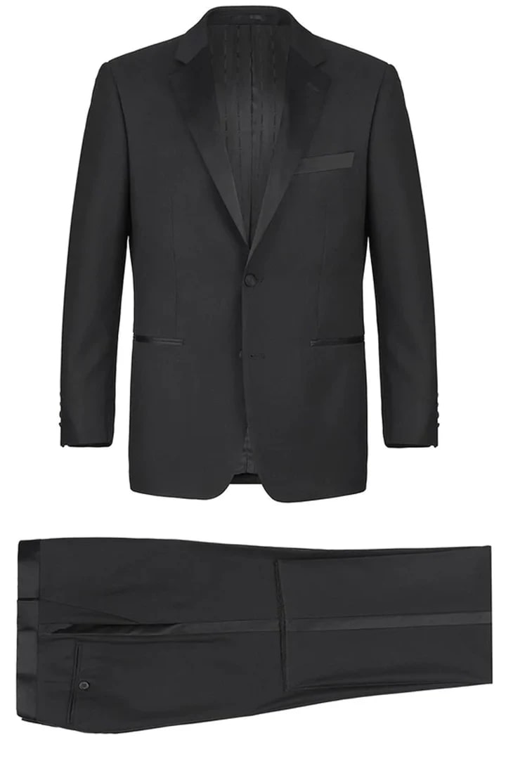Unique Prom Suits - Interesting Fun - Mens Traditional Two Button Classic Fit Notch Black Tuxedo