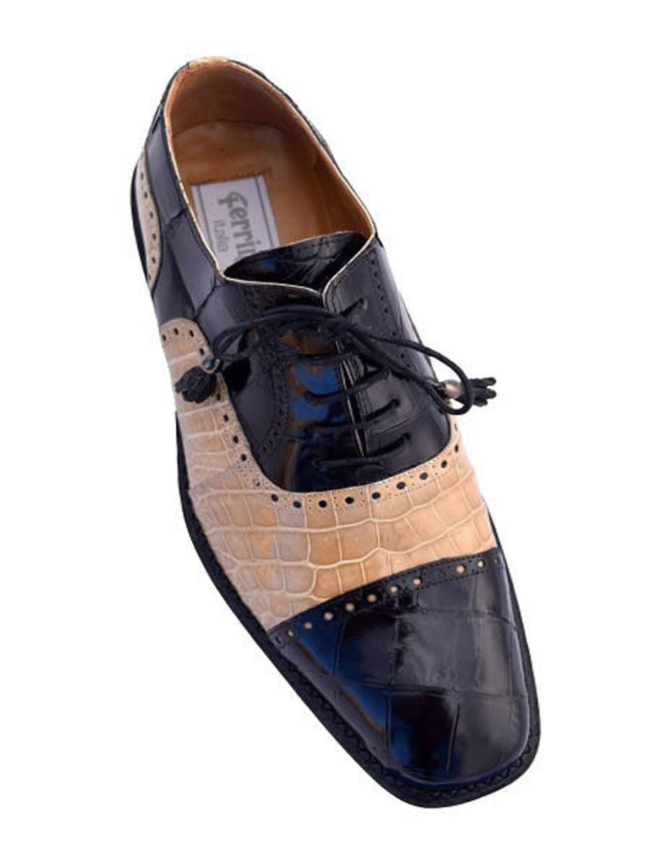 Mens Unique Black Beige Two Tone Alligator Skin Ferrini Shoes Ferrini USA – SuitUSA