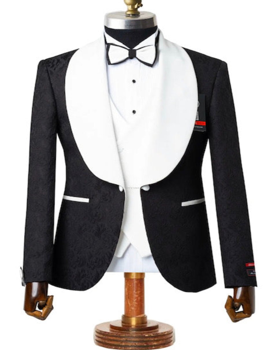 Black and White Tuxedo - Two Toned - Wedding or Prom Besom Pocket Suit - Men's Tuxedo USA – SuitUSA