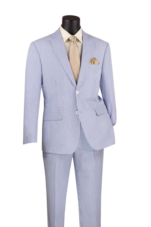 MEN'S 2PC SEERSUCKER MODERN FIT SUIT IN BLUE PINSTRIPE by Vinci