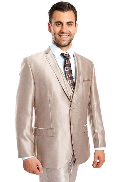 Men's Champagne Sharkskin Suit by Tazio Suits