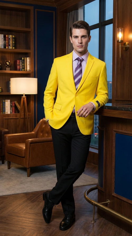 Men’s Bright Yellow Blazer – Classic Two Button Formal Sport Coat for Wedding, Party and Statement Wear
