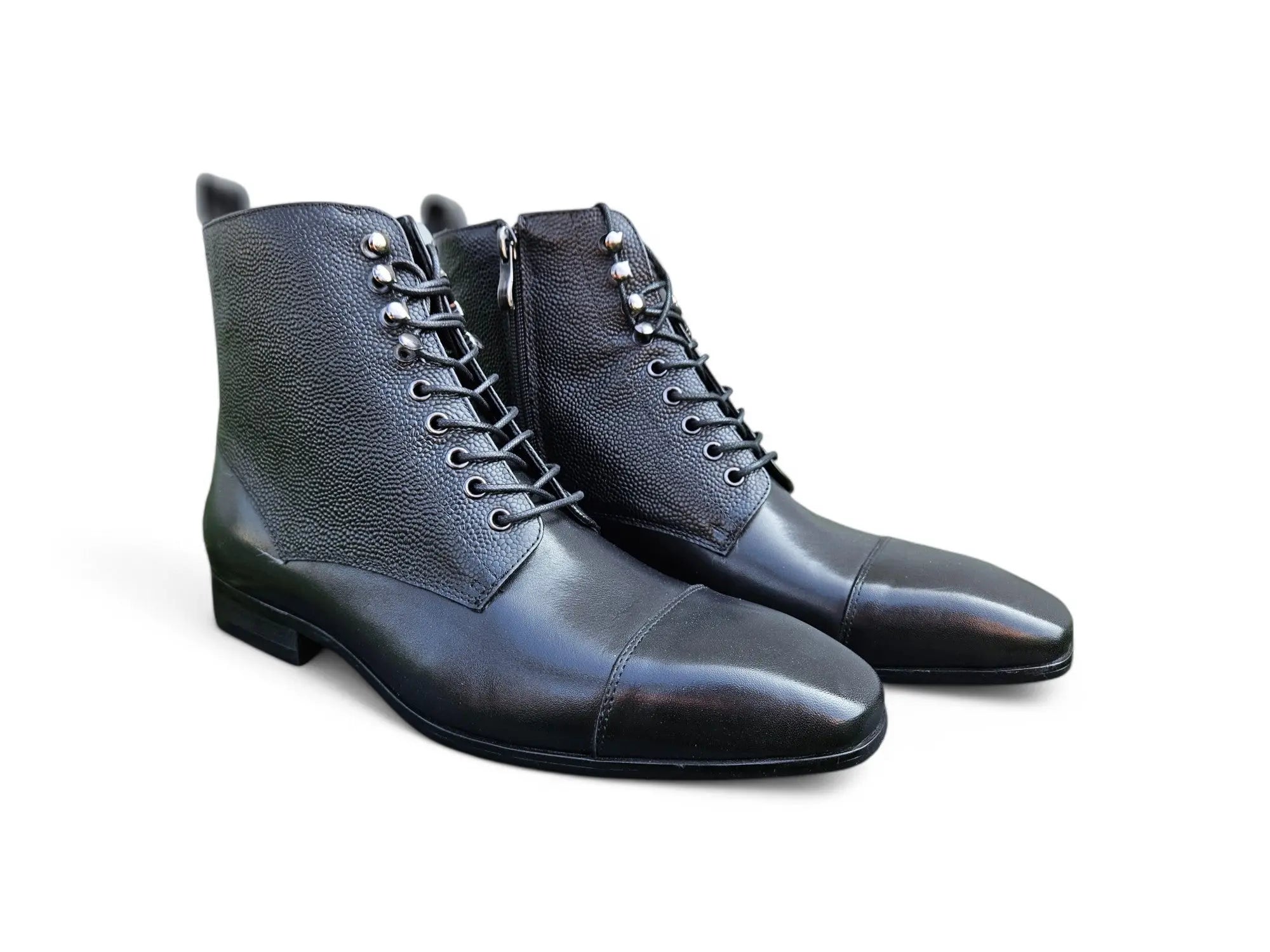 Carrucci Leather Brogue Cap Toe Boot – SuitUSA