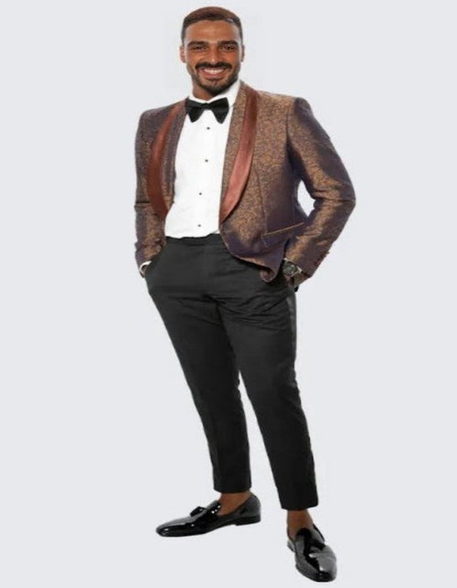 Mens Brown Paisley Hybrid Fit Tuxedo Jacket Wedding - Prom Tuxedo USA Men's Outlet