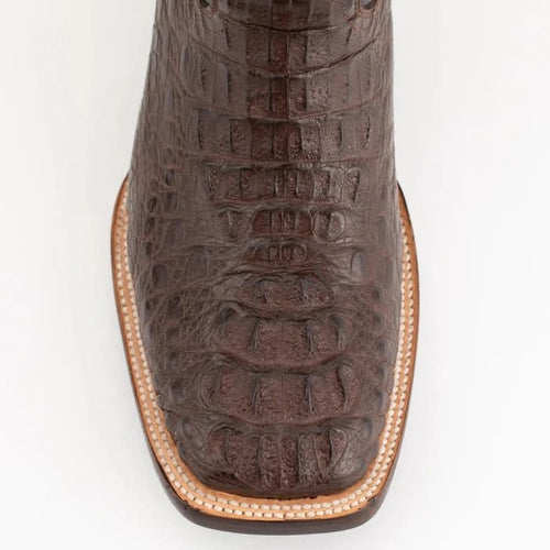 Ferinni Boot - Mens Dress Cowboy Boot - Ferrini Men's Dakota Hornback Caiman Boots - Square Toe Handcrafted Brown