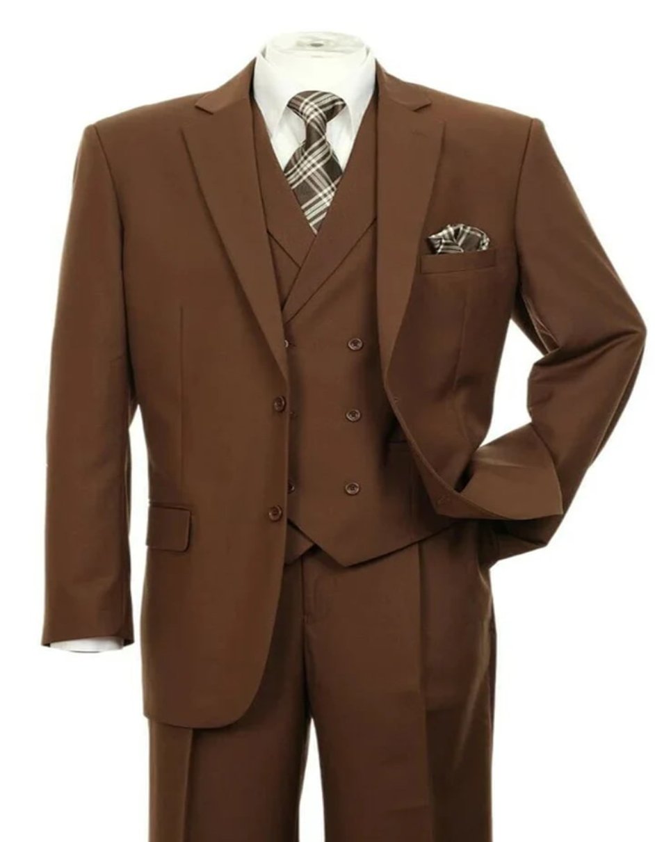 Pleated Dress Men Suits - Mens 2 button Pleated Pant Brown Double Breasted Suit by Men's Tuxedo USA