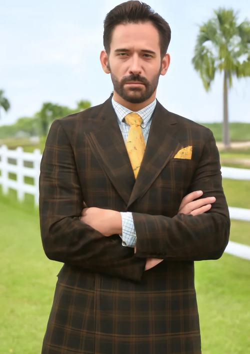 Men's Brown Plaid Double-Breasted Wool Suits ā Classic Windowpane Two-Piece Formal Suits By Rossiman