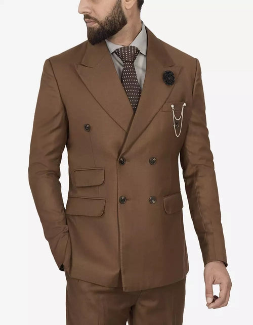Mens Brown Peak Lapel 2-Piece Double Breasted Suit by USA Men's Outlet