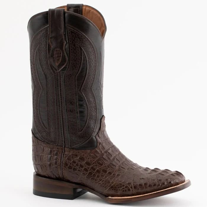 Ferinni Boot - Mens Dress Cowboy Boot - Ferrini Men's Dakota Hornback Caiman Boots - Square Toe Handcrafted Brown