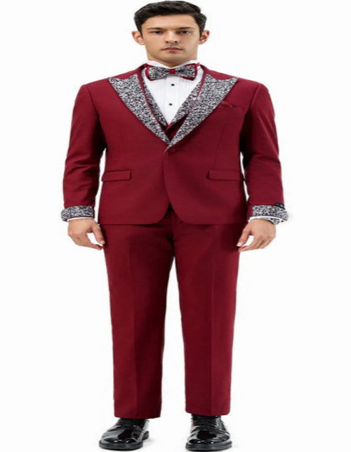 Burgundy Prom Tuxedo - Perfect Wedding Suit Vested Rhinestone Lapelled