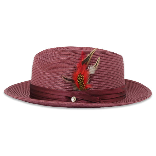Tapa Crushable Straw Hat Fedora in Burgundy by Ferrecci USA
