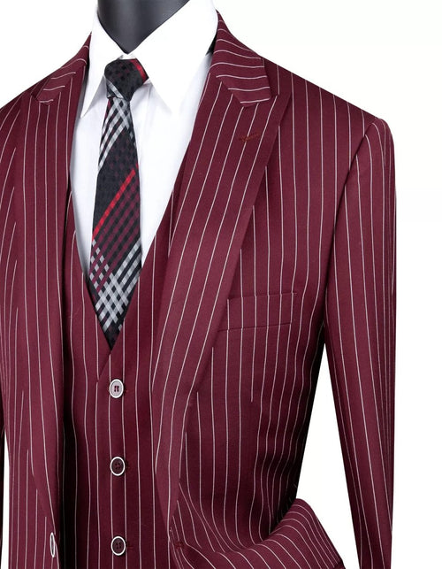 Mens Big and Tall Burgundy Gangster Stripe Three Piece Classic Fit Suit by USA Men's Outlet