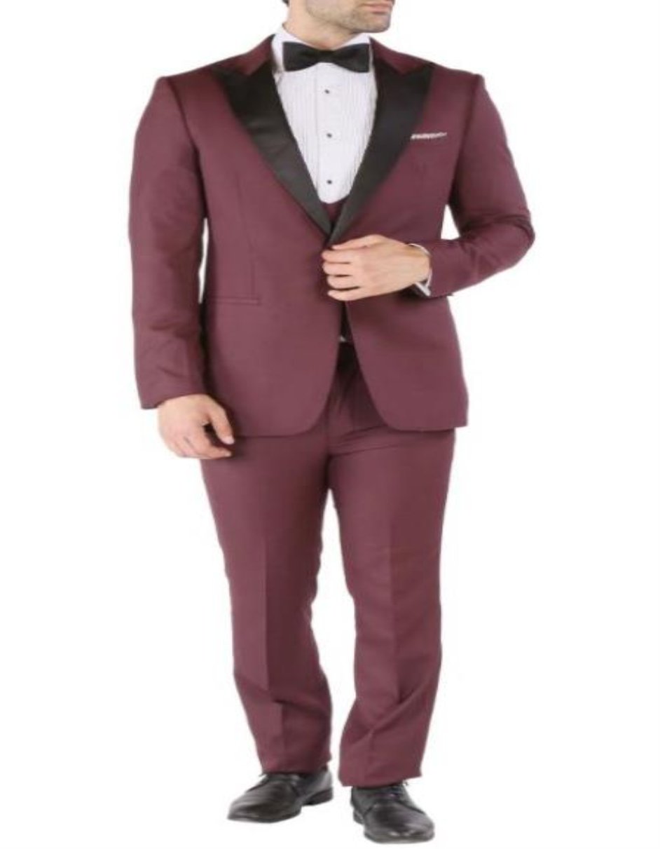 Burgundy Tuxedo - Maroon Burgundy Color - Prom Tuxedo - Wedding Tuxedo Luna Burgundy 3-Piece Slim Fit Peak Lapel Tuxedo by Men's Tuxedo USA