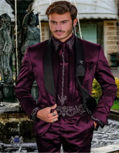 Burgundy Tuxedo - Maroon Burgundy Color - Sateen Fabric Suit - Shiny Tuxedo - Prom Suit - Groom Tuxedos - Burgundy by Men's Tuxedo USA