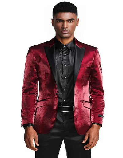 Cheap Tuxedos - Affordable Prom Suit - Men's Slim Fit Shiny Satin Prom & Wedding Burgundy Tuxedo Burgundy Prom Tuxedo