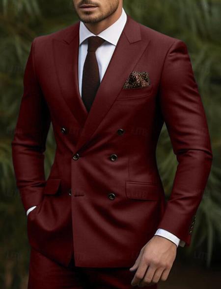 Double Breasted Slim Fit Suit - Burgundy Suit - Tapered Fit Pants – SuitUSA