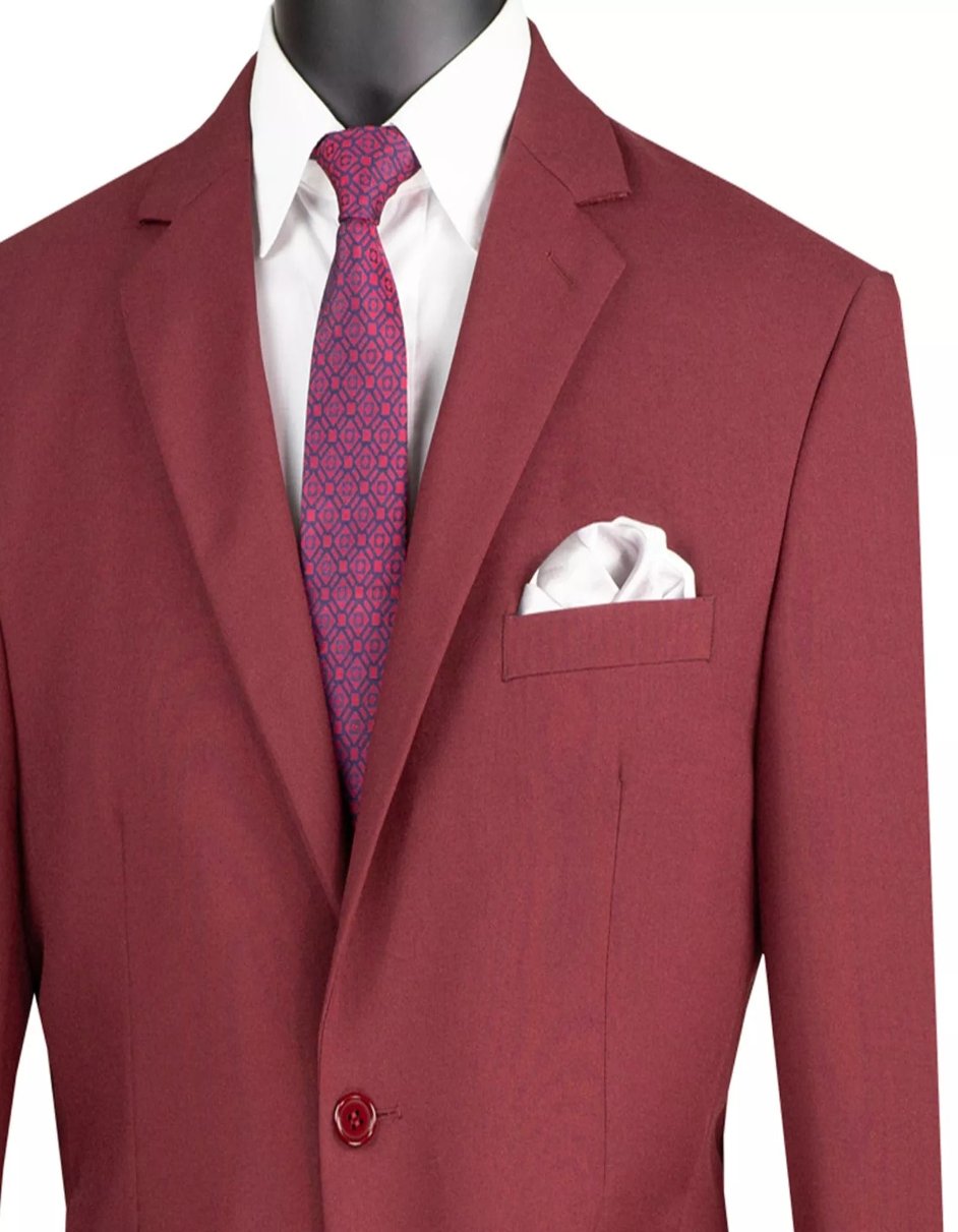 Mens Big and Tall Burgundy Two Button Classic Fit Poplin Polyester Suit by USA Men's Outlet