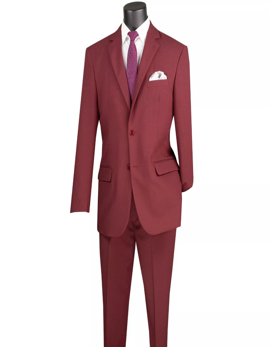 Mens Big and Tall Burgundy Two Button Classic Fit Poplin Polyester Suit by USA Men's Outlet – SuitUSA