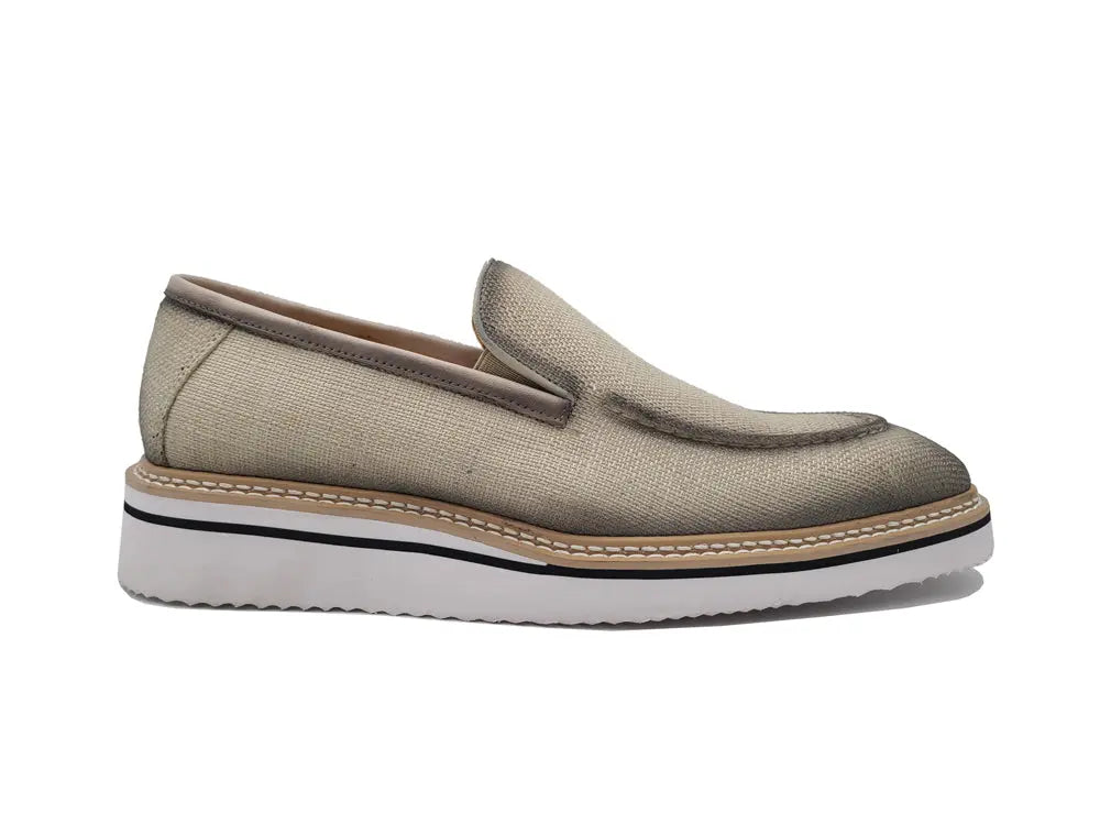 Carrucci Burnished Linen Loafer - Luxury Italian Slip-On – SuitUSA