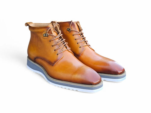 Burnished Calfskin Lace-Up Boot