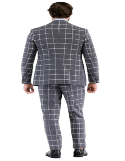 Mens Plaid Suit - Windowpane Pattern With Vest - Business Suit Grey by USA Men's Outlet