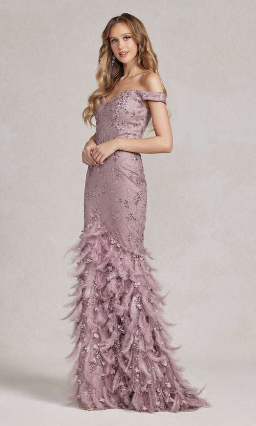 Nox Anabel C1106 Glamorous Glitter Prom Dress with Feather Skirt